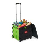 Carucior pliabil pentru cumparaturi si transport, Relaxdays, tip troler, negru/ verde, 99 x 45.5 x 37.5 cm, 50 l