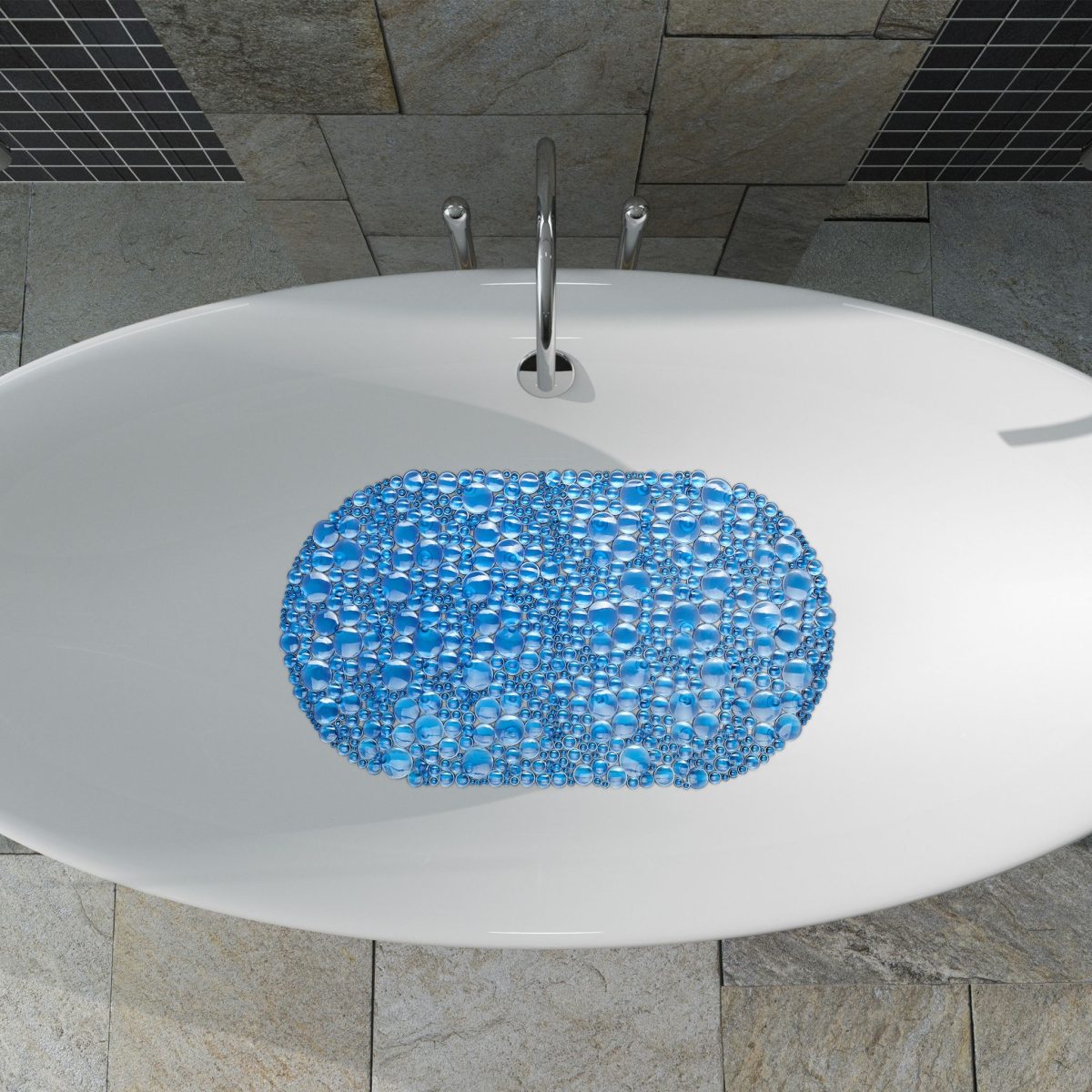 Covor antiderapant pentru cada, Relaxdays, albastru, 0.7 x 67 x 38 cm - imagine 2