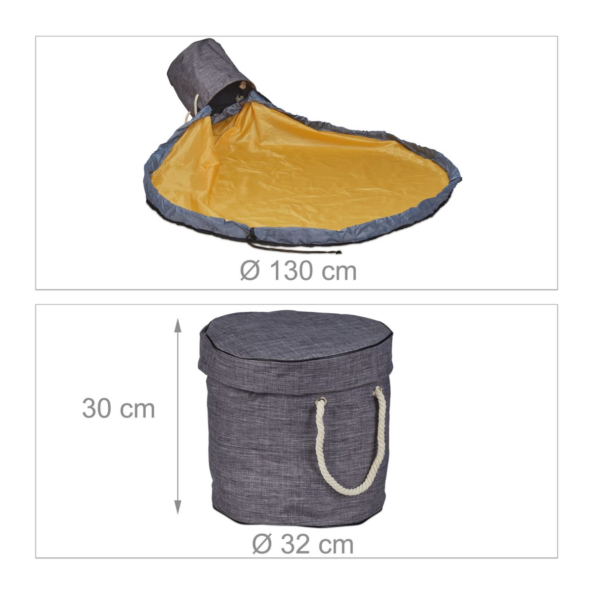 Cos depozitare jucarii cu patura inclusa, dimensiuni 30 x 32 cm, gri, Relaxdays - imagine 4