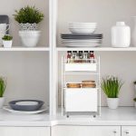 Raft organizare, 2 spatii de depozitare, bucatarie/baie, 39,5 x 25 x 40,5 cm, alb - imagine 3
