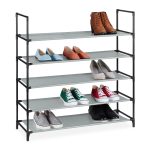 Pantofar cu 5 nivele, Relaxdays, Gri/negru, pentru 20 de perechi, 90.5 x 87.5 x 30 cm