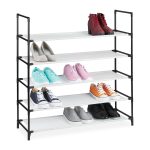 Pantofar cu 5 nivele, Relaxdays, alb/negru, pentru 20 de perechi, 90.5 x 87.5 x 30 cm