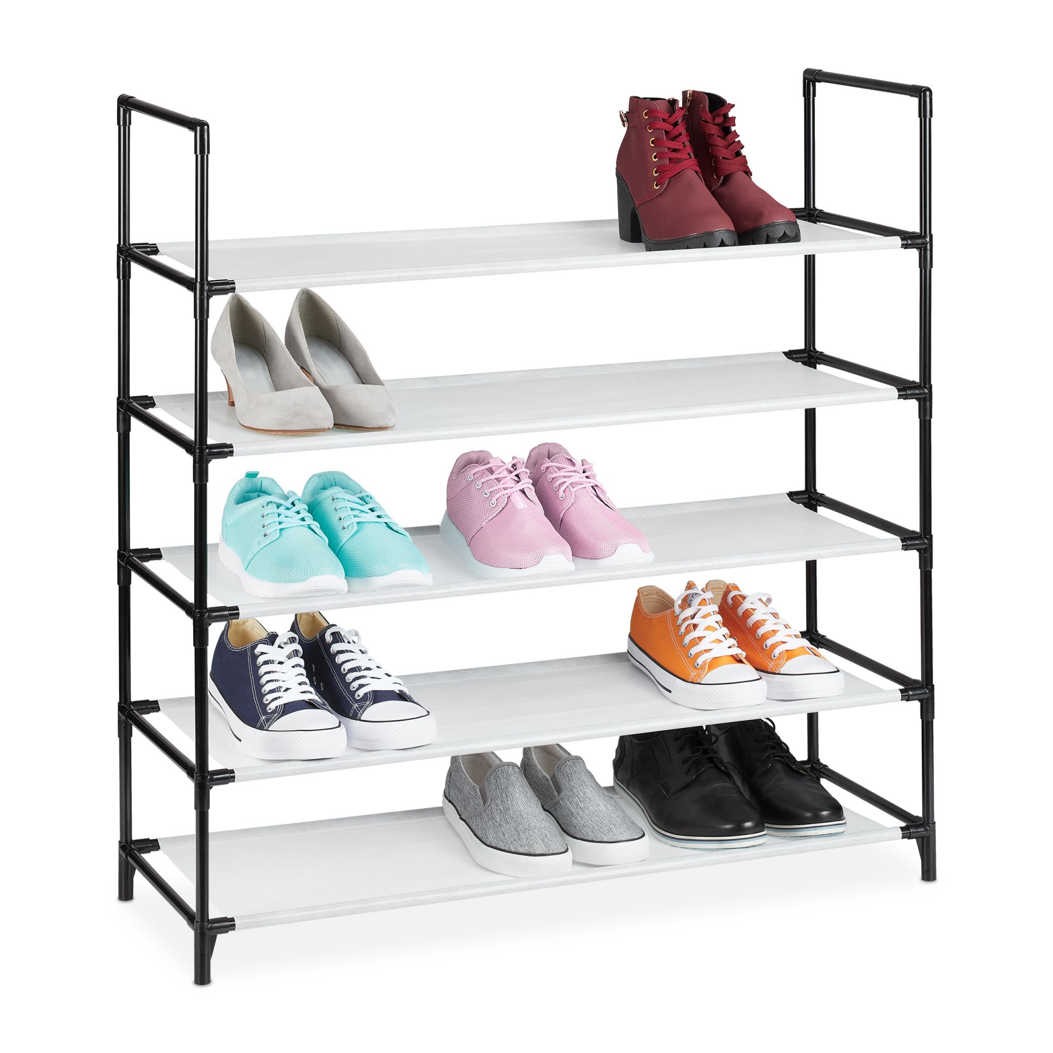 10036198_49_1_3aa8990a98efdca27e14dedd9c27c45b Pantofar cu 5 nivele, Relaxdays, alb/negru, pentru 20 de perechi, 90.5 x 87.5 x 30 cm - imagine 1