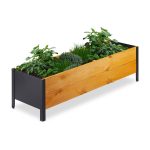 Jardinera pentru plante, cu picioare, lemn si metal, captuseala interioara, 32,5 x 118 x 35 cm