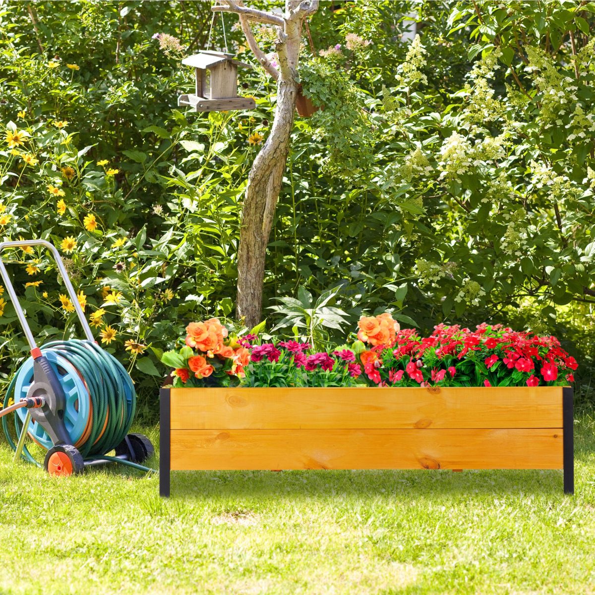 Jardinera pentru plante, cu picioare, lemn si metal, captuseala interioara, 32,5 x 118 x 35 cm - imagine 2