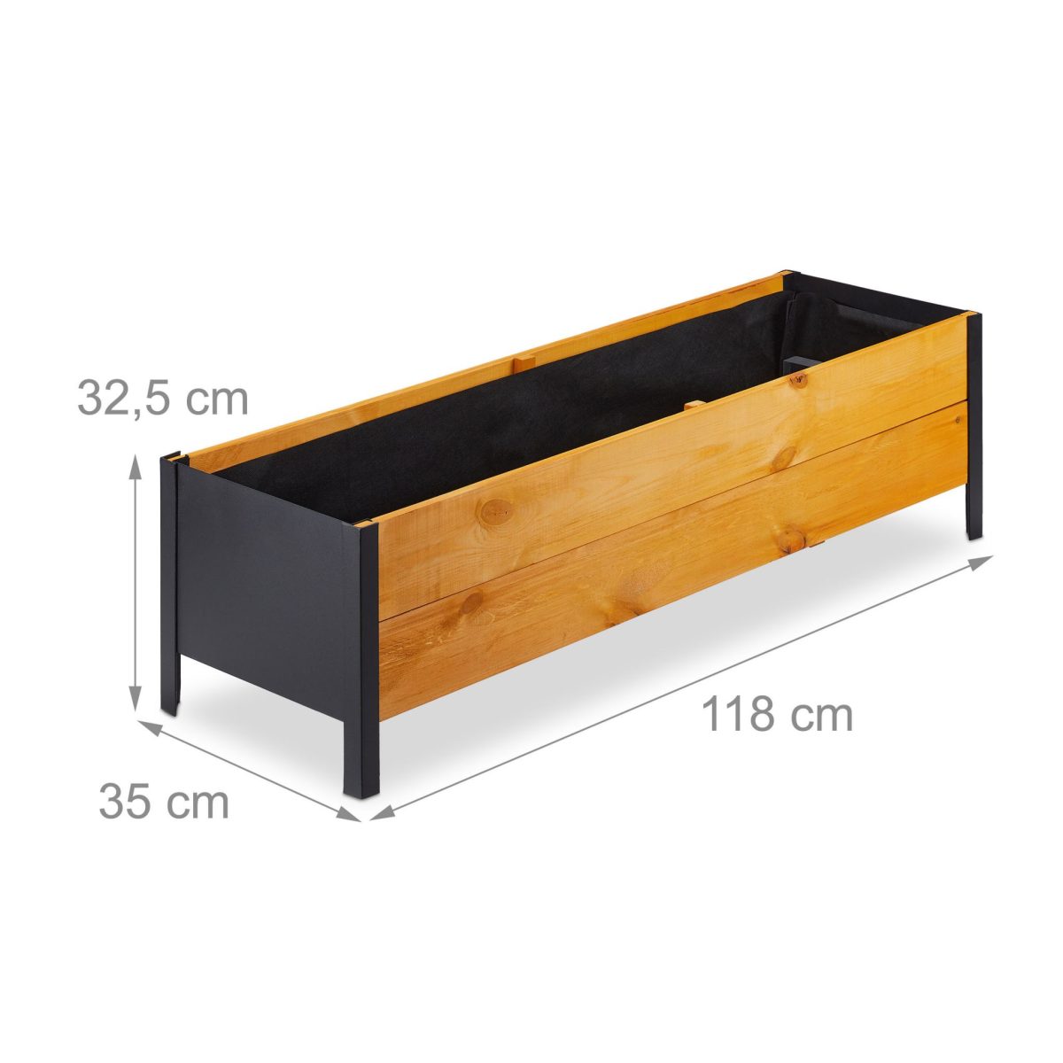 Jardinera pentru plante, cu picioare, lemn si metal, captuseala interioara, 32,5 x 118 x 35 cm - imagine 4
