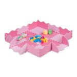 Covoras din spuma EVA Relaxdays, tip puzzle, Roz, moale, 25 piese, 91.5x91.5 cm