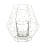 Suport lumanare, fabricat din fier si sticla, culoare alb, dimensiuni 14 x 14 cm, Relaxdays