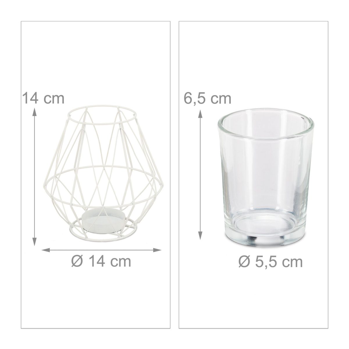 Suport lumanare, fabricat din fier si sticla, culoare alb, dimensiuni 14 x 14 cm, Relaxdays - imagine 4