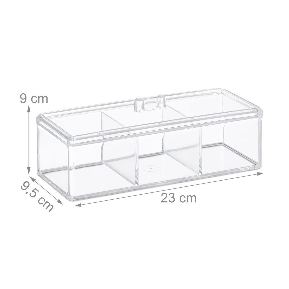 Cutie pentru ceai, 3 compartimente, 9 x 23 x 9,5 cm , transparent - imagine 5