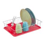 Scurgator vase Relaxdays, suport pentru tacamuri, rosu, 11.5 x 43 x 34 cm