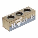Suport de lumanari, cu inscriptia Home, fabricat din MDF, dimensiuni 8 x 23 x 8 cm, Relaxdays