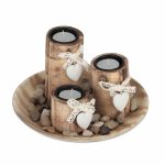 Set 3 suporturi lumanari, alb/natural, dimensiuni 13 x 21,5 cm, Relaxdays