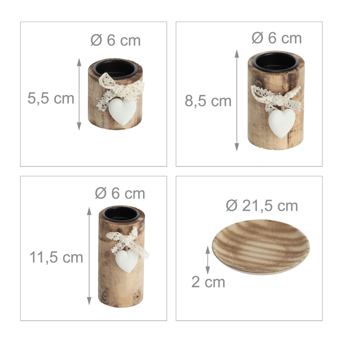 Set 3 suporturi lumanari, alb/natural, dimensiuni 13 x 21,5 cm, Relaxdays - imagine 3