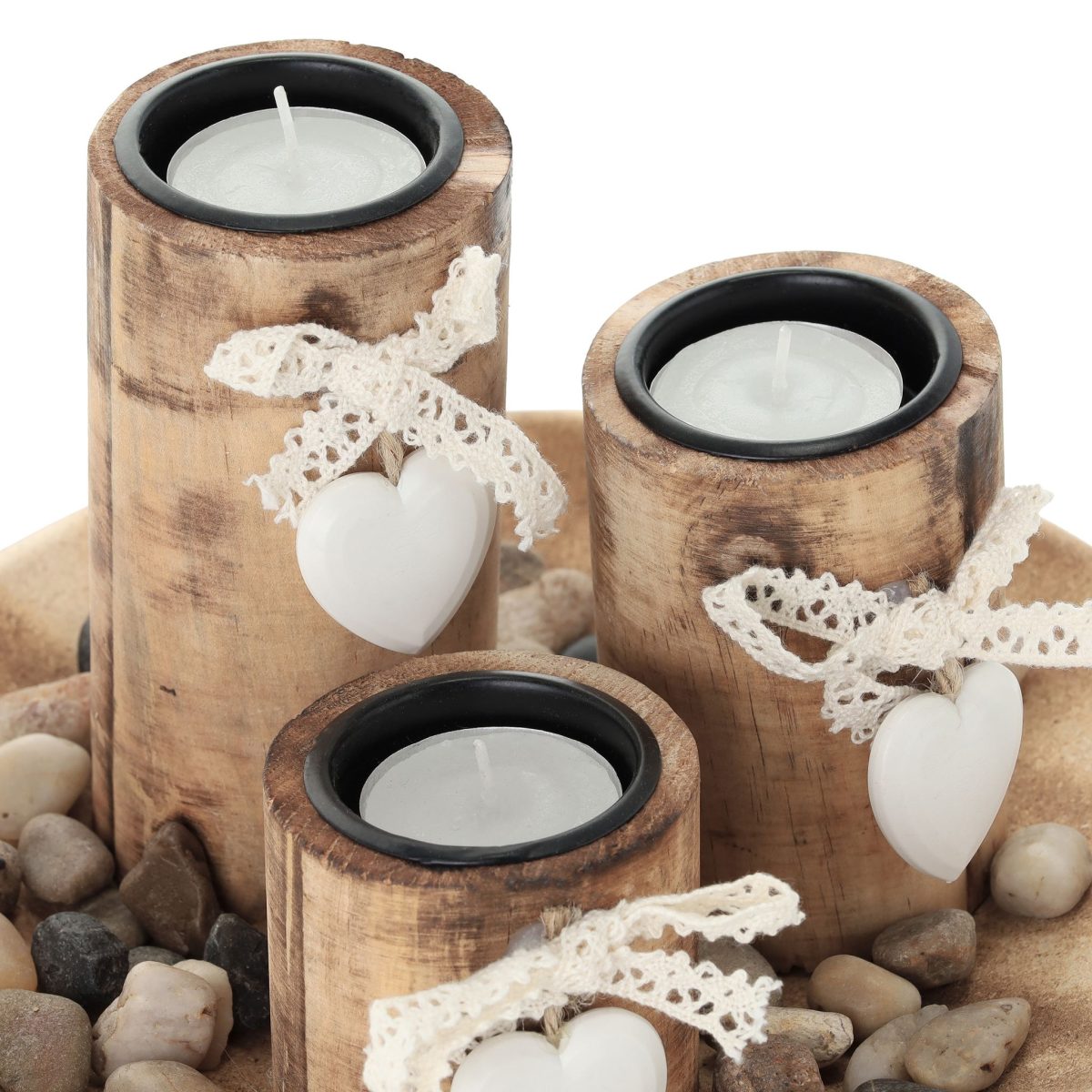 Set 3 suporturi lumanari, alb/natural, dimensiuni 13 x 21,5 cm, Relaxdays - imagine 6