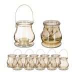 Set 12 suporturi lumanari, stil felinar, auriu, dimensiuni 10 x 8,5 cm, Relaxdays