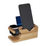 Organizator de birou cu statie de incarcare smartphone si smartwatch, din bambus
