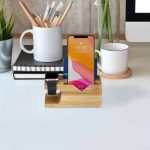 Organizator de birou cu statie de incarcare smartphone si smartwatch, din bambus - imagine 2