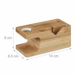 Organizator de birou cu statie de incarcare smartphone si smartwatch, din bambus - imagine 4