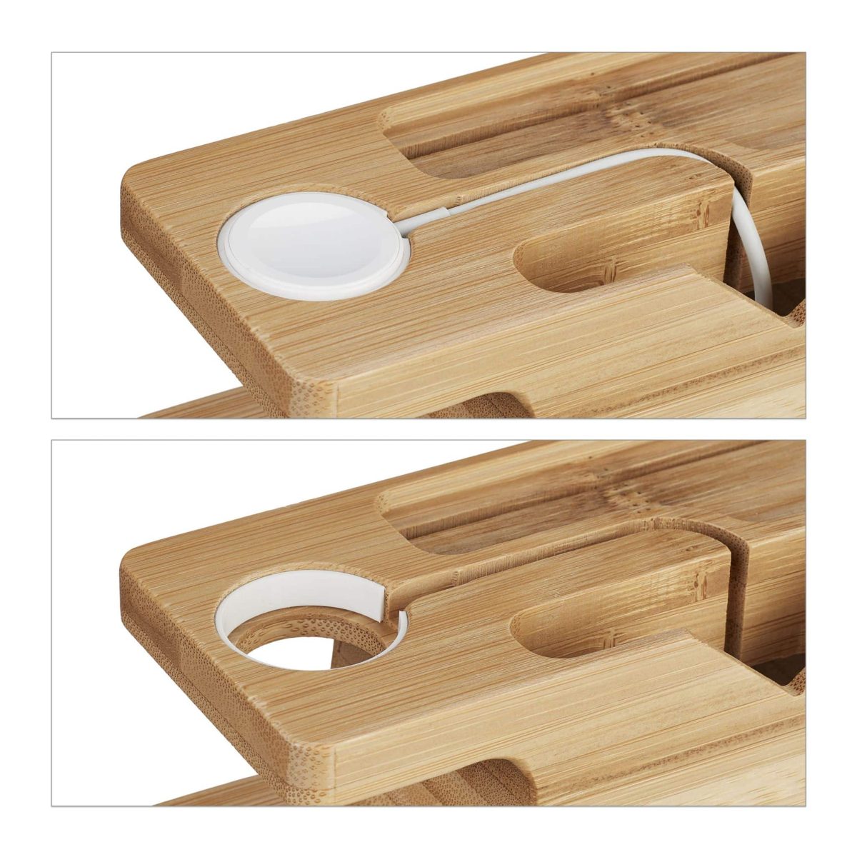 Organizator de birou cu statie de incarcare smartphone si smartwatch, din bambus - imagine 6