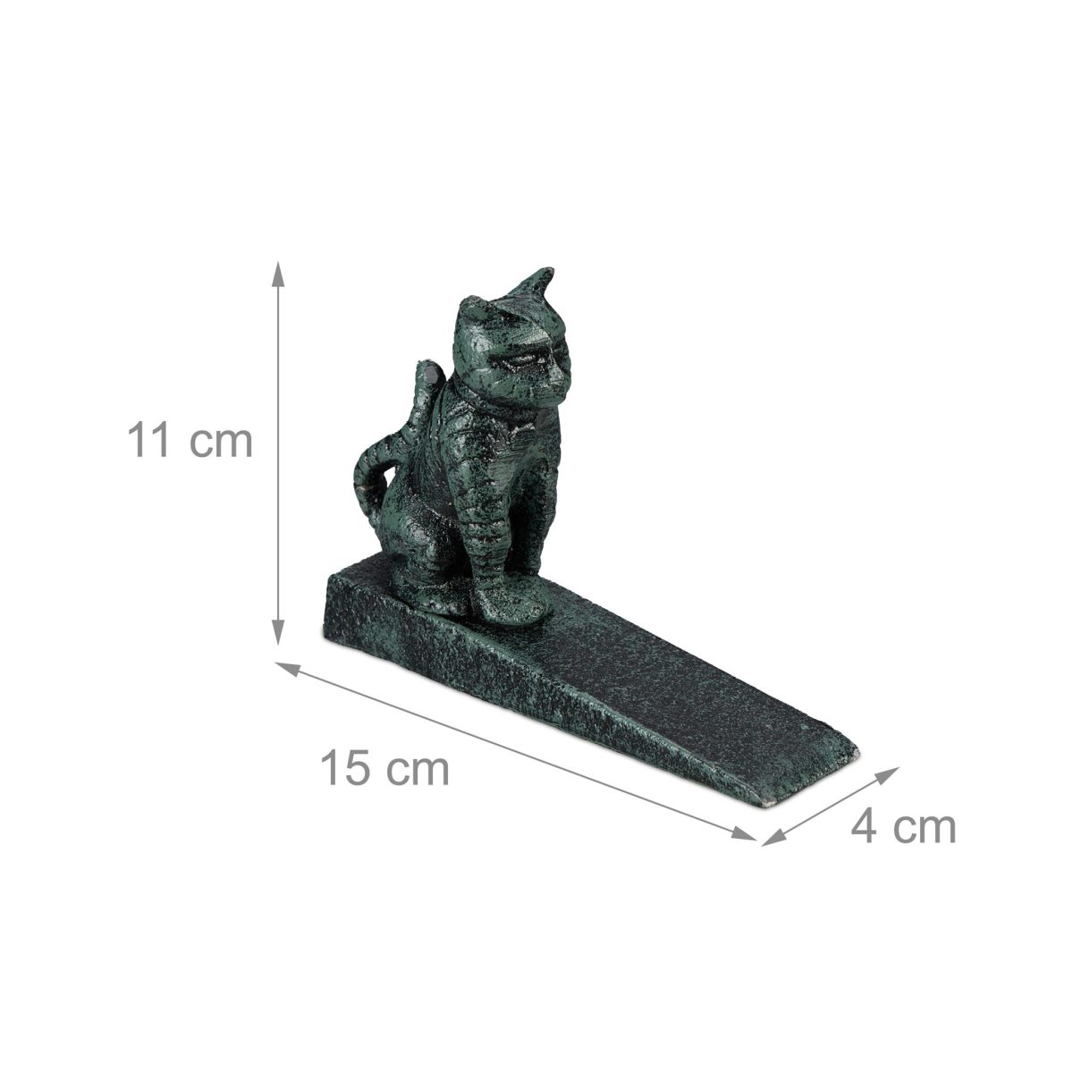 Opritor usa, triunghiular, design pisica, fonta, 11 x 15 x 4 cm, verde inchis - imagine 5