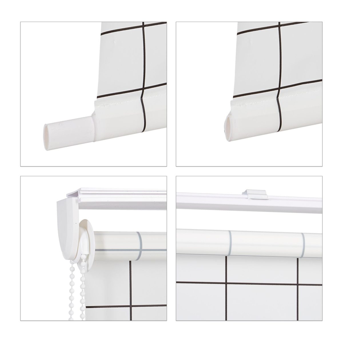 Jaluzea de dus, alb/negru, cu patratele, din PVC/aluminiu, cu material inclus de montare, 245 x 100 x 4,5 cm - imagine 5