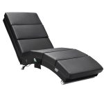 Fotoliu de relaxare pentru living, functii de incalzire si masaj, telecomanda, stil elegant, modern, 186 x 55 x 89 cm, negru