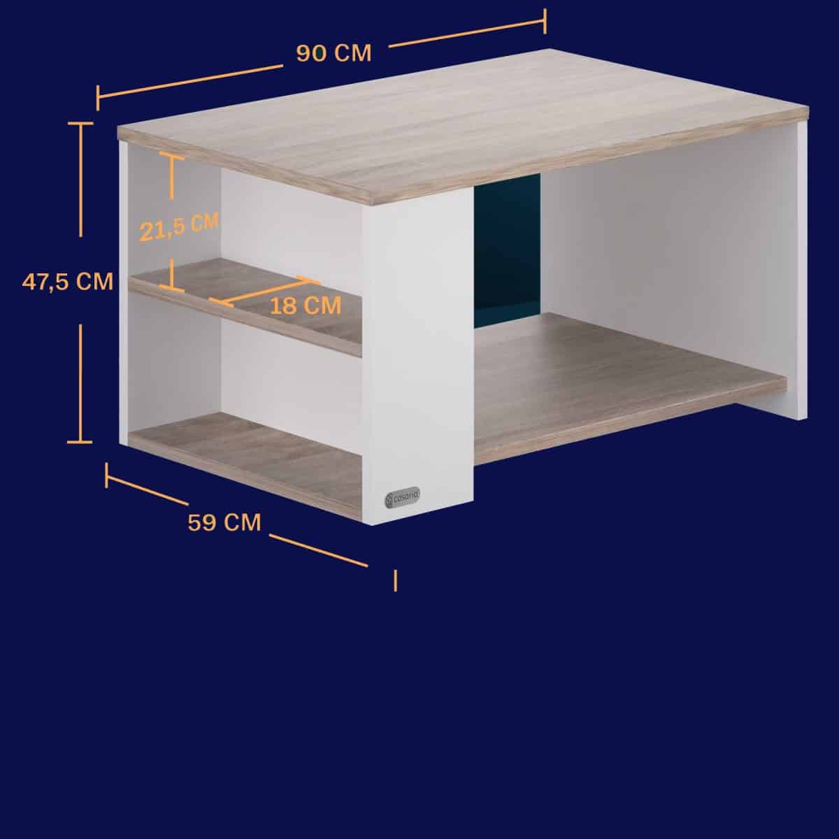 Masuta de cafea, CASARIA®, rafturi, PAL, alb/natur, 90 x 59 x 47,5 cm - imagine 3