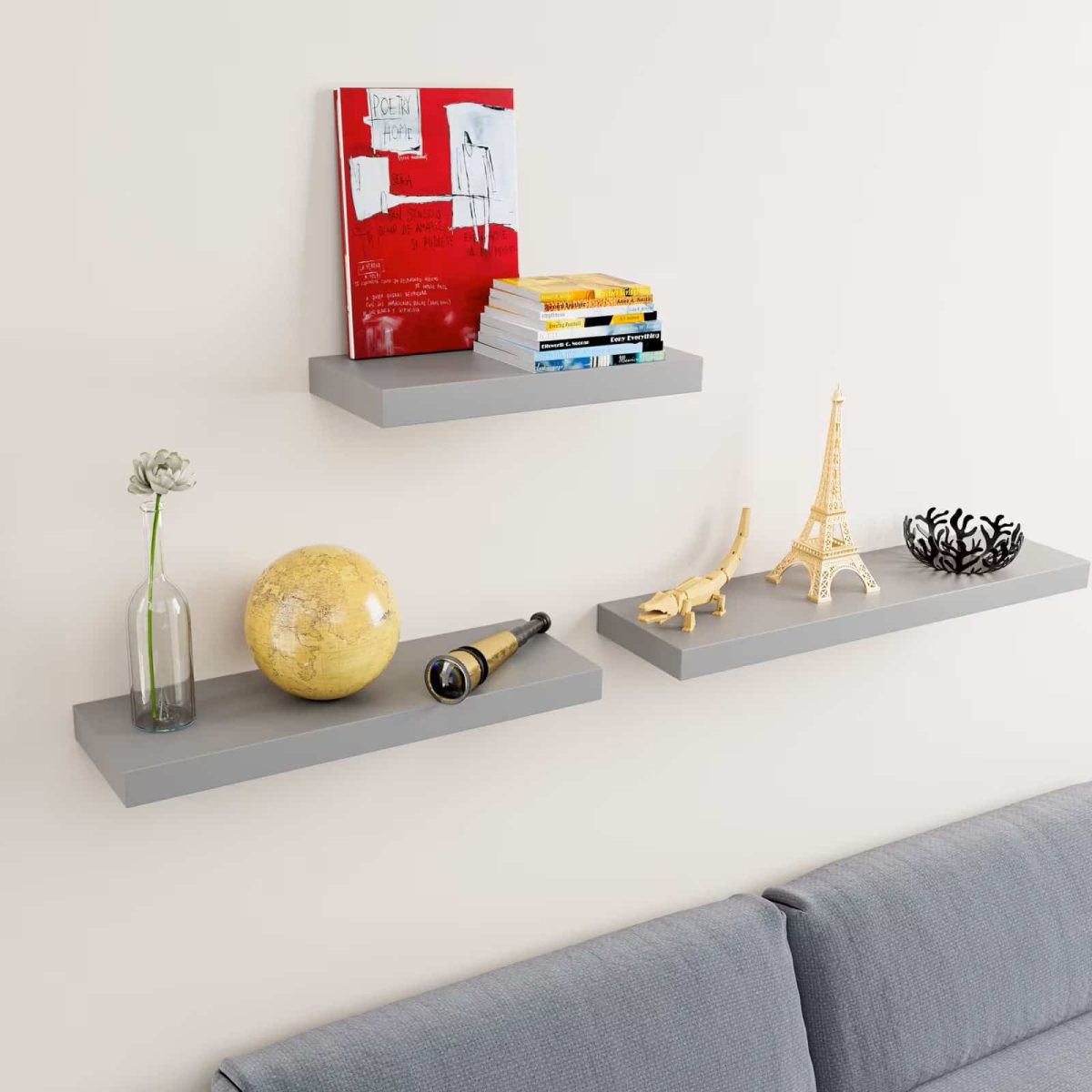 Raft de perete, MDF, gri, 90 x 23 x 3,8cm - imagine 2