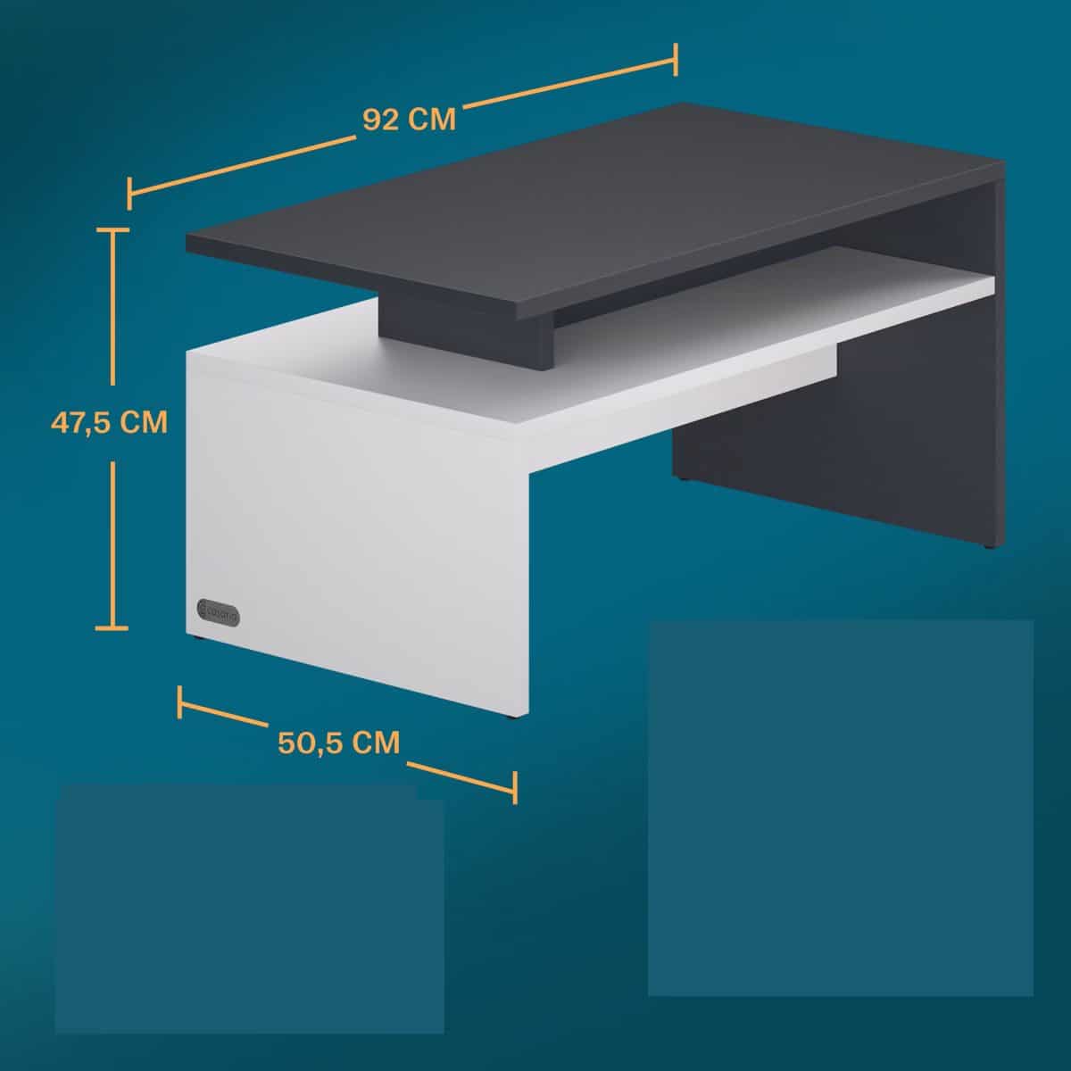 Masuta de cafea, CASARIA®, design asimetric, PAL, alb/gri, 92 x 50,5 x 47,5 cm - imagine 3