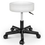 Scaun taburet TRESKO® pentru cosmetica/cabinet medical/laborator, rotire la 360°, inaltime reglabila intre 47 - 60 cm, piele ecologica, alb