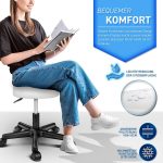 Scaun taburet TRESKO® pentru cosmetica/cabinet medical/laborator, rotire la 360°, inaltime reglabila intre 47 - 60 cm, piele ecologica, alb - imagine 3