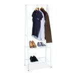 Suport pentru haine cu 2 rafturi pentru incaltaminte, Relaxdays, alb, din metal, 160 x 61.5 x 38 cm