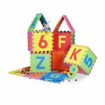 Covoras din spuma EVA Relaxdays, tip puzzle, Multicolor, 86 piese, moale, 179 x 179 cm