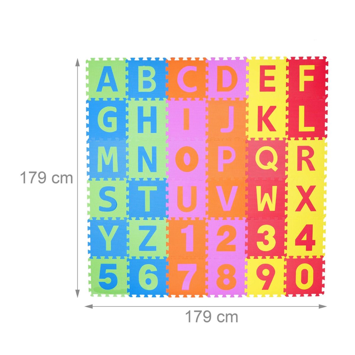 Covoras din spuma EVA Relaxdays, tip puzzle, Multicolor, 86 piese, moale, 179 x 179 cm - imagine 5