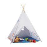 Cort de joaca pentru copii Relaxdays, poliester, alb, 125 x 125 x 155 cm