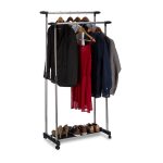 Suport dublu extensibil pentru haine cu un raft pentru incaltaminte, Relaxdays, din metal, 94-162 x 92-150 x 48 cm