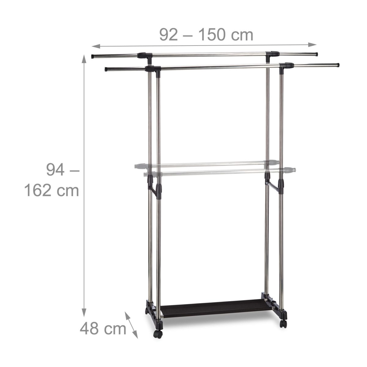 Suport dublu extensibil pentru haine cu un raft pentru incaltaminte, Relaxdays, din metal, 94-162 x 92-150 x 48 cm - imagine 3