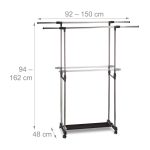 Suport dublu extensibil pentru haine cu un raft pentru incaltaminte, Relaxdays, din metal, 94-162 x 92-150 x 48 cm - imagine 3