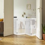 Gard de siguranta pentru copii sau animale de casa, Relaxdays, lungime maxima 204 cm, MDF, alb - imagine 2