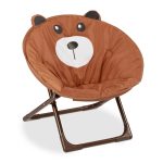 Scaun camping pliabil pentru copii, cu model ursulet, maro, 48 x 51 x 48 cm