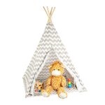 Cort de joaca pentru copii, Relaxdays, din in, alb/gri, 115 x 115 x 160 cm