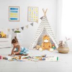 Cort de joaca pentru copii, Relaxdays, din in, alb/gri, 115 x 115 x 160 cm - imagine 3