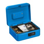 Caseta valori pentru bancnote si monede, Relaxdays, Albastru, 8.5 x 20 x 17 cm