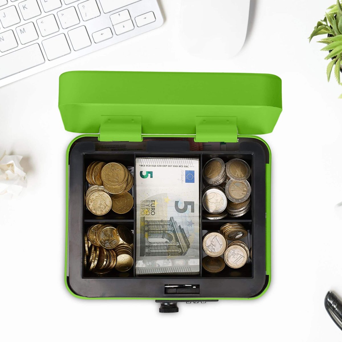 Caseta valori pentru bancnote si monede, Relaxdays, Verde, 8.5 x 20 x 17 cm - imagine 2