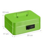 Caseta valori pentru bancnote si monede, Relaxdays, Verde, 8.5 x 20 x 17 cm - imagine 3