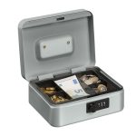 Caseta valori pentru bancnote si monede, Relaxdays, argintiu, 8.5 x 20 x 17 cm