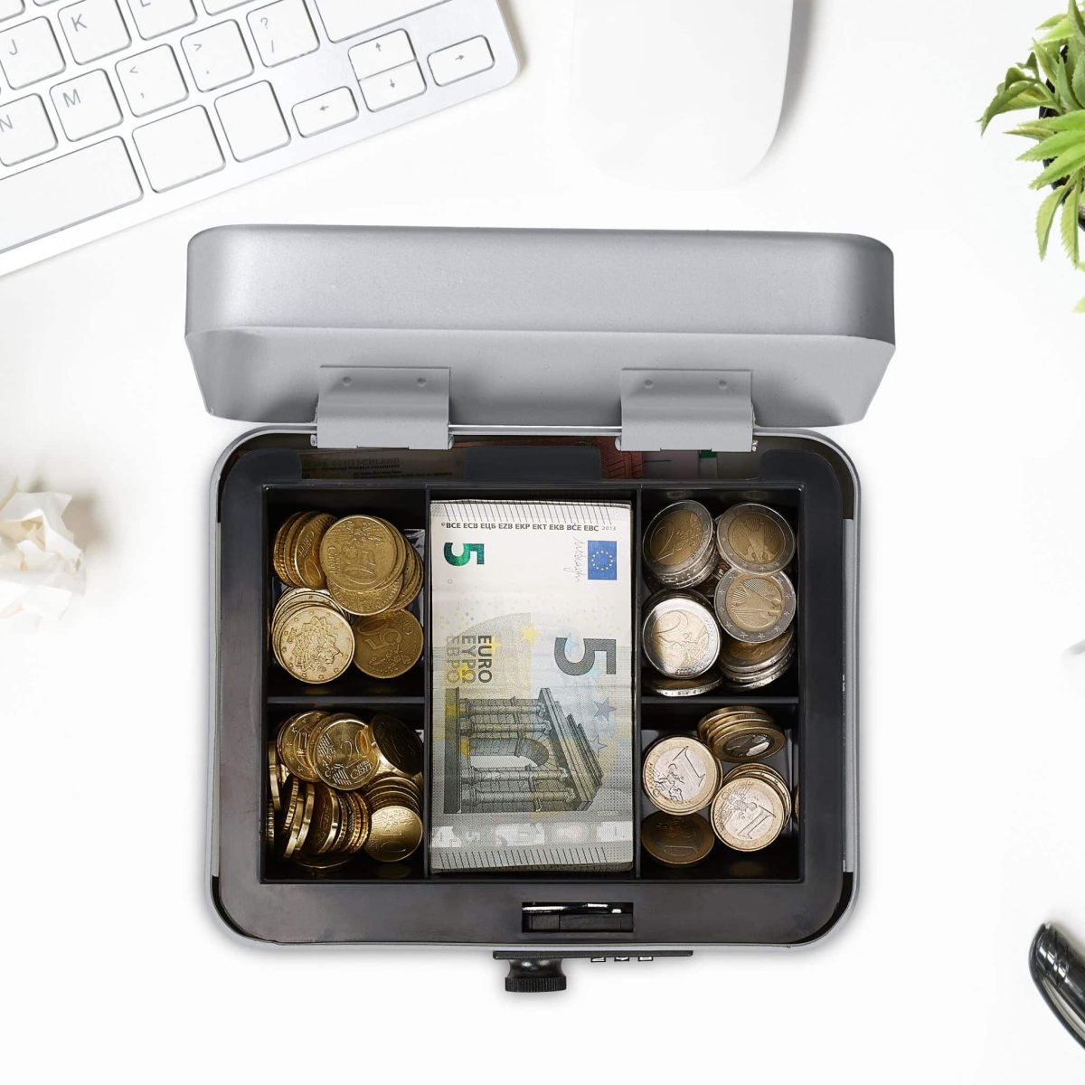 Caseta valori pentru bancnote si monede, Relaxdays, argintiu, 8.5 x 20 x 17 cm - imagine 2