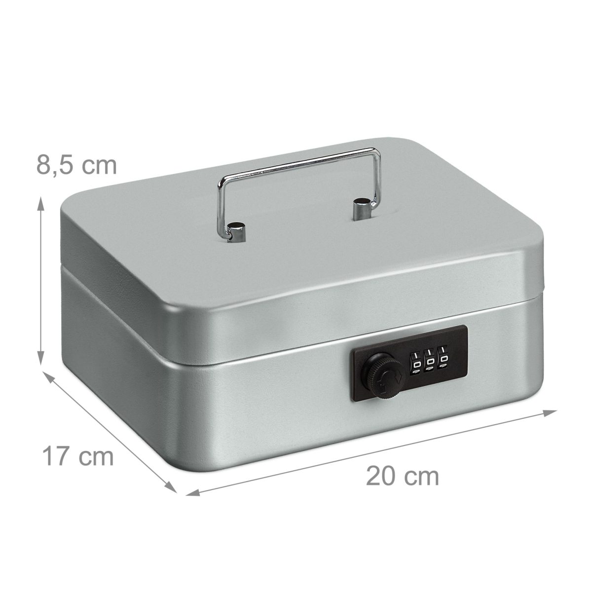 Caseta valori pentru bancnote si monede, Relaxdays, argintiu, 8.5 x 20 x 17 cm - imagine 3