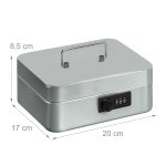 Caseta valori pentru bancnote si monede, Relaxdays, argintiu, 8.5 x 20 x 17 cm - imagine 3
